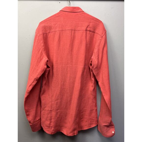 Tailor Store Linen shirt Mens‎ Medium Coral Button Down Preppy Coastal Beach - Picture 2 of 7